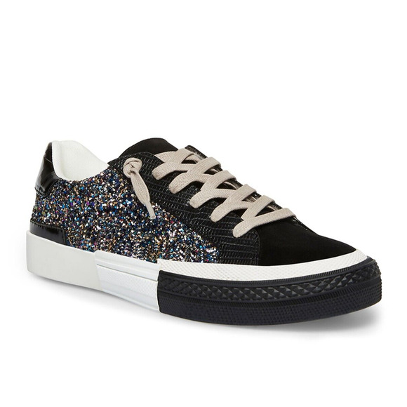 Steve Madden Womens Embark Black Glitter Low Top Fashion Sneaker Size 8.5 - Picture 2 of 9